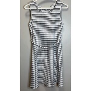 Jessica Simpson Maternity Dress SZ M White/Black Stripes Ribbed Criss Cross Back